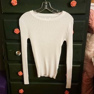 White Ribbed Fitted Sweater